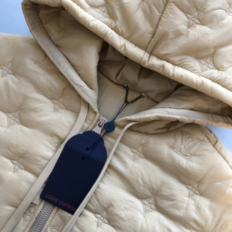 Louis Vuitton Monogram Quilted Nylon Hooded Beige Coat – LVC046