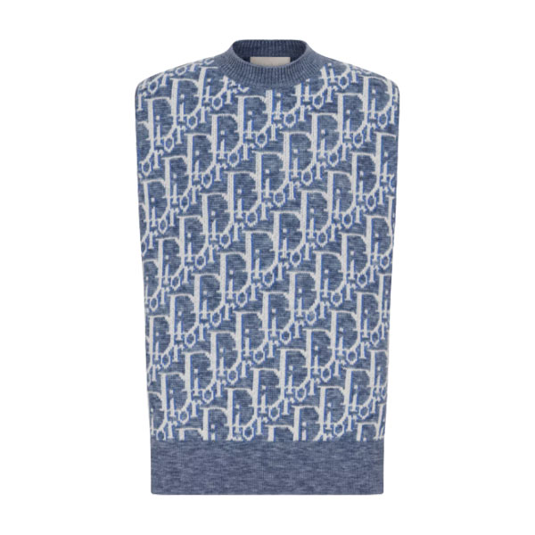 DIOR OBLIQUE SLEEVELESS SWEATER BLUE WOOL JACQUARD – DOS021