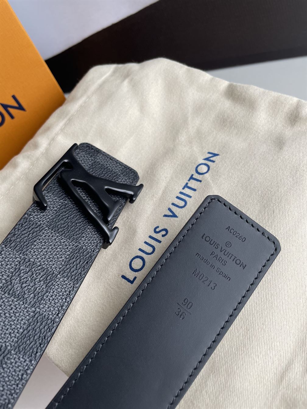 LOUIS VUITTON BELT INITIALES DAMIER GRAPHITE BLACK GREY – LBE019