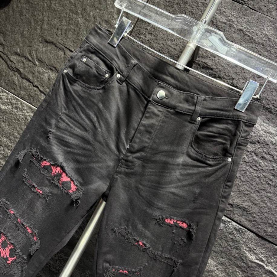 Amiri Rip Pink Black Embroider Jeans – AMIJ034