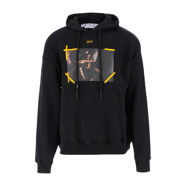 OFF-WHITE ARROW CARAVAGGIO MERCY SKATE HOODIE BLACK YELLOW MULTI – OS016