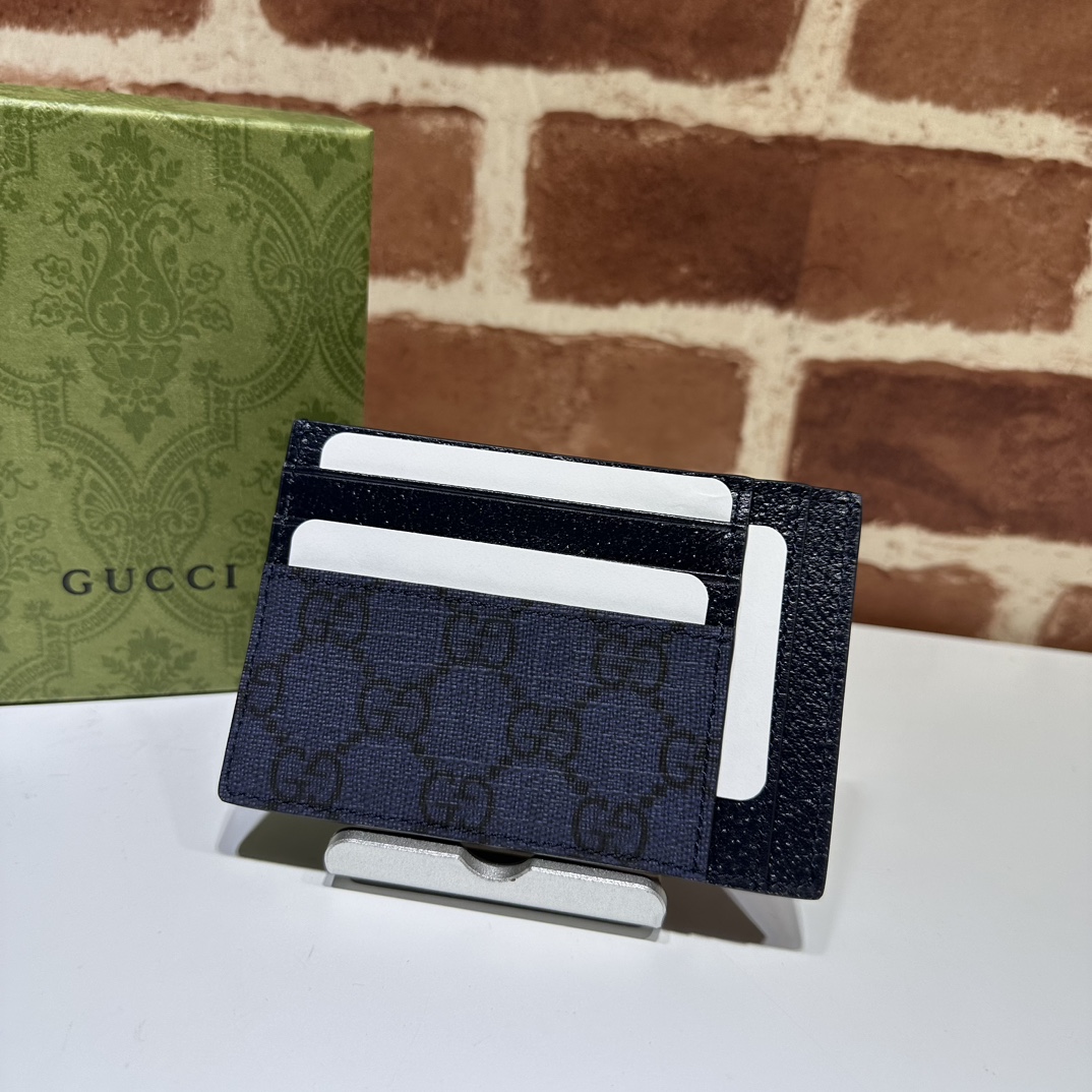 NEW GUCCI OPHIDIA BLUE & DARK BLUE GG SUPREME CANVAS LEATHER CARD CASE WALLET- WLG031