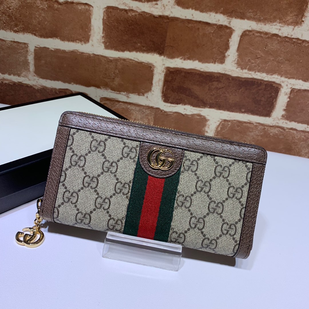 GUCCI OPHIDIA GG ZIP AROUND WALLET BEIGE- WLG026