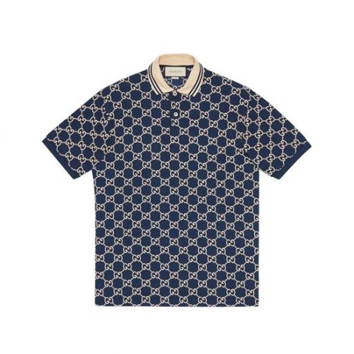 GUCCI DARK BLUE COTTON PIQUET GG STRETCH POLO – GGS013