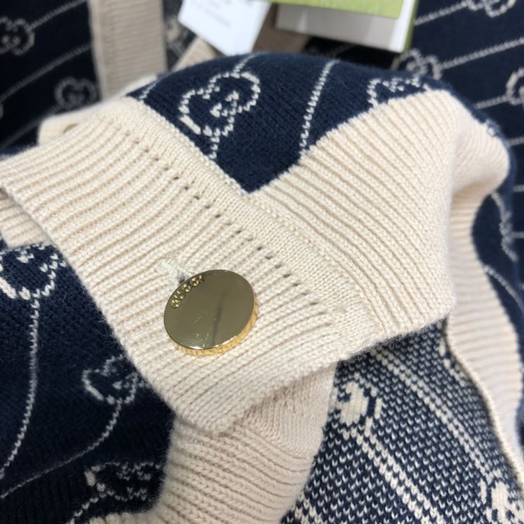 GUCCI NAVY & OFF-WHITE GG JACQUARD CARDIGAN – GCJ003