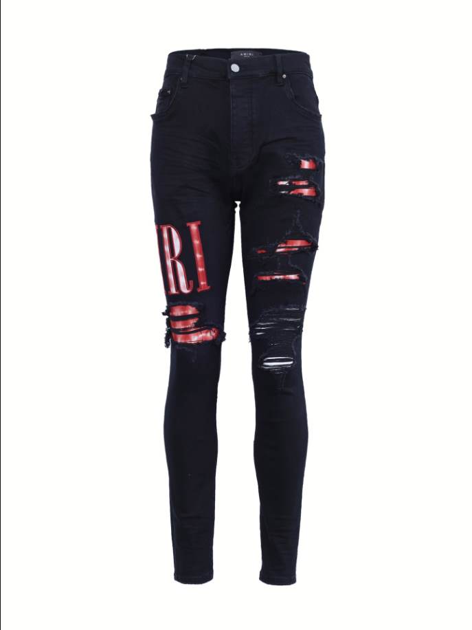 Amiri Logo-Embroidered Skinny Red Ripp Jeans – AMIJ050