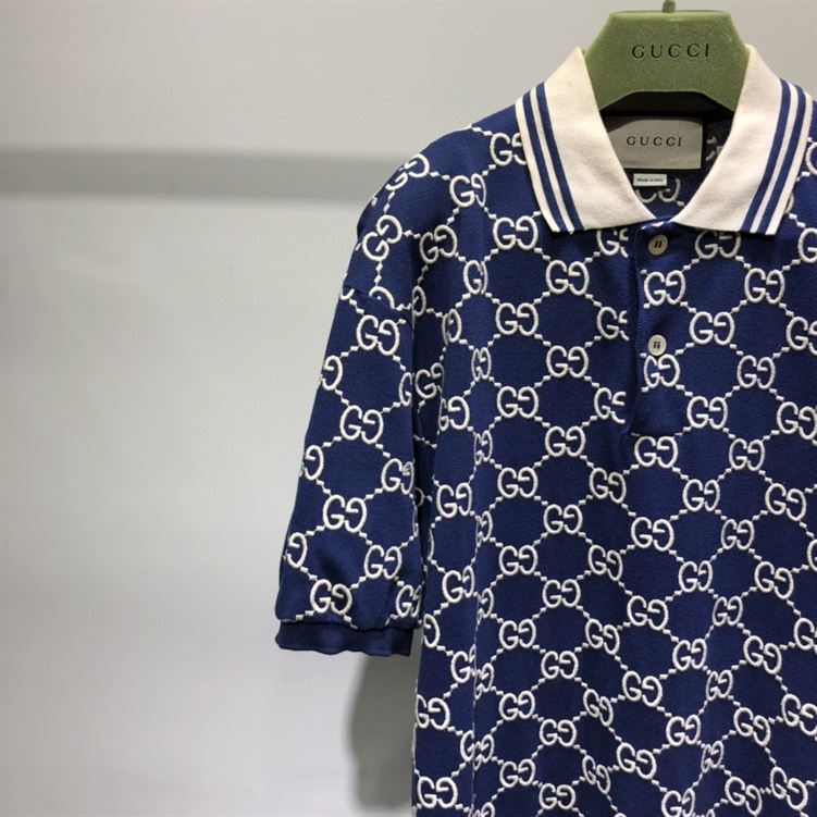 GUCCI DARK BLUE COTTON PIQUET GG STRETCH POLO – GGS013