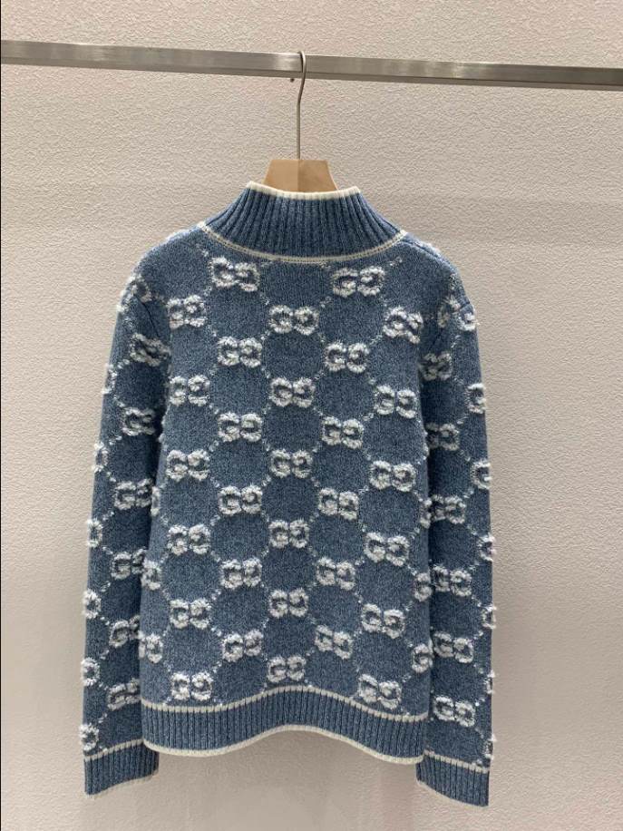 GUCCI Bouclé Stitch Jacquard Blue Knitwear – GCK054