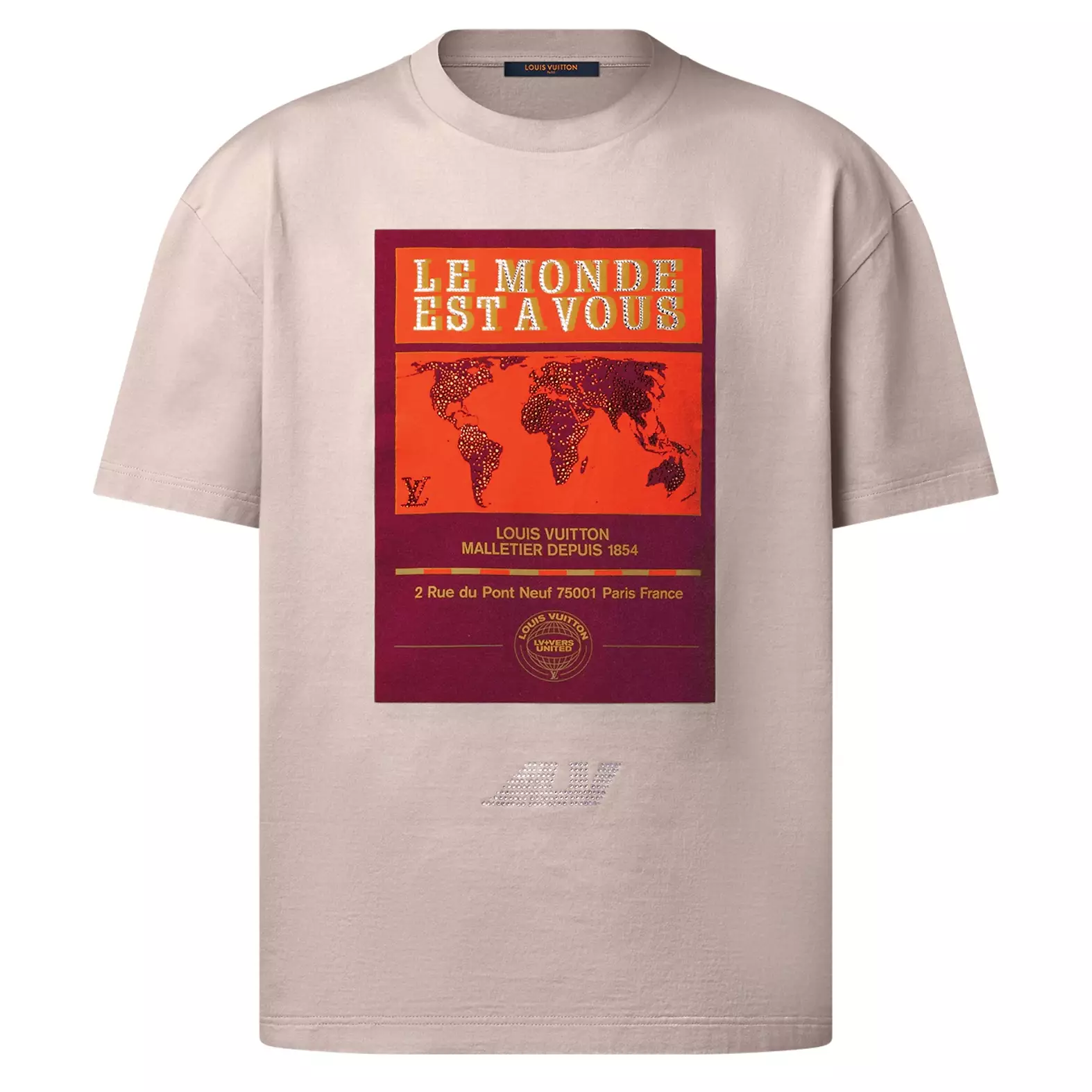 EMBELLISHED GRAPHIC COTTON T-SHIRT IN BROWN – LVTS135