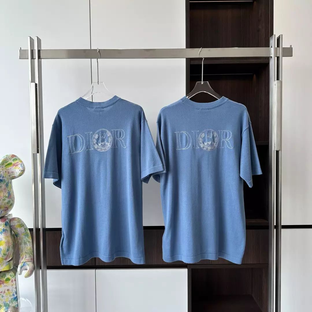 CD AND HYLTON NEL KNIT T-SHIRT BLUE COTTON AND SILK JERSEY – DOT048