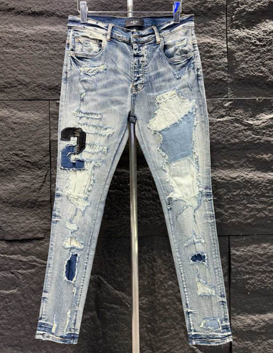 Amiri Men Varsity Ripped Blue Jeans – AMIJ016