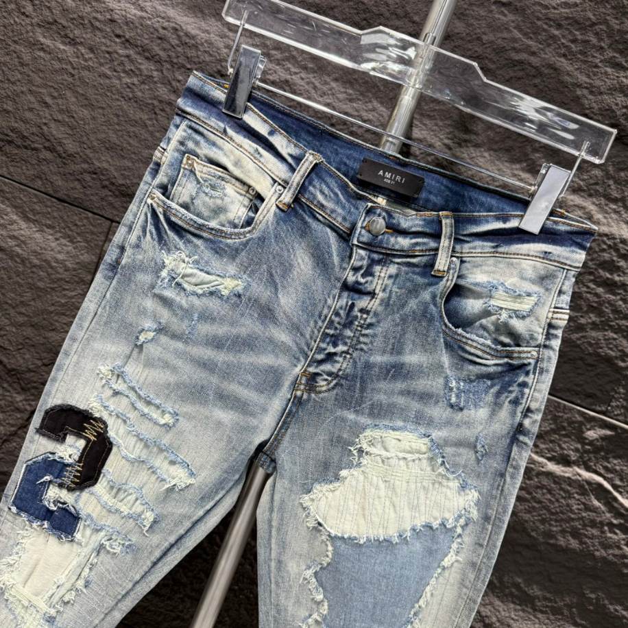 Amiri Men Varsity Ripped Blue Jeans – AMIJ016