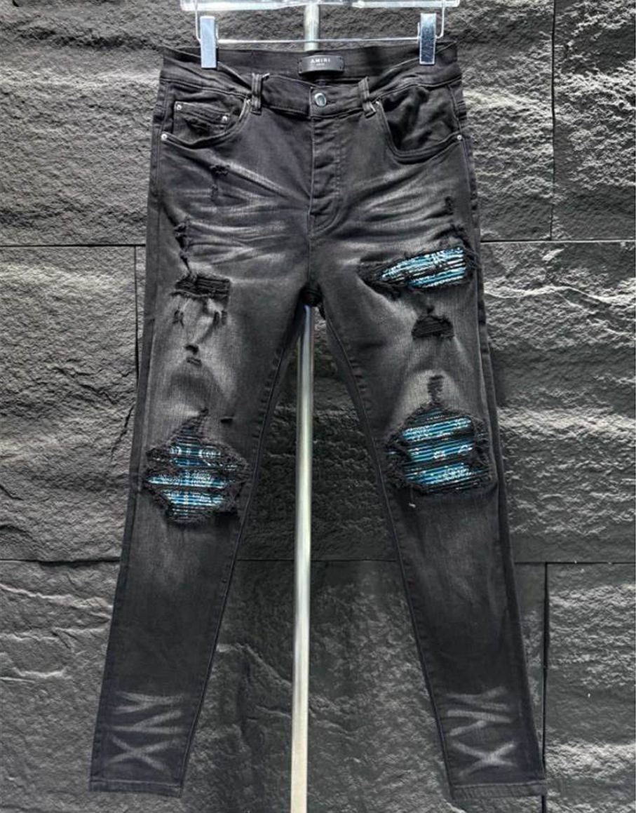 Amiri Men Ripp Blue Black Jeans – AMIJ012