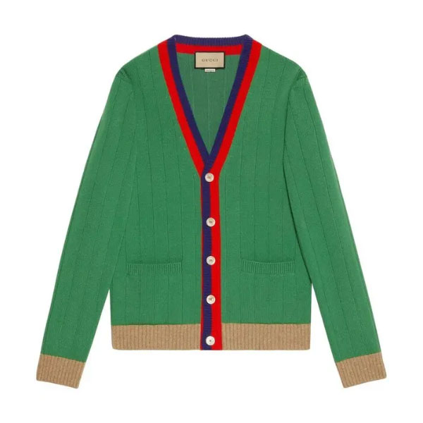 GUCCI WEB-STRIPE WOOL CARDIGAN GREEN – GCK040