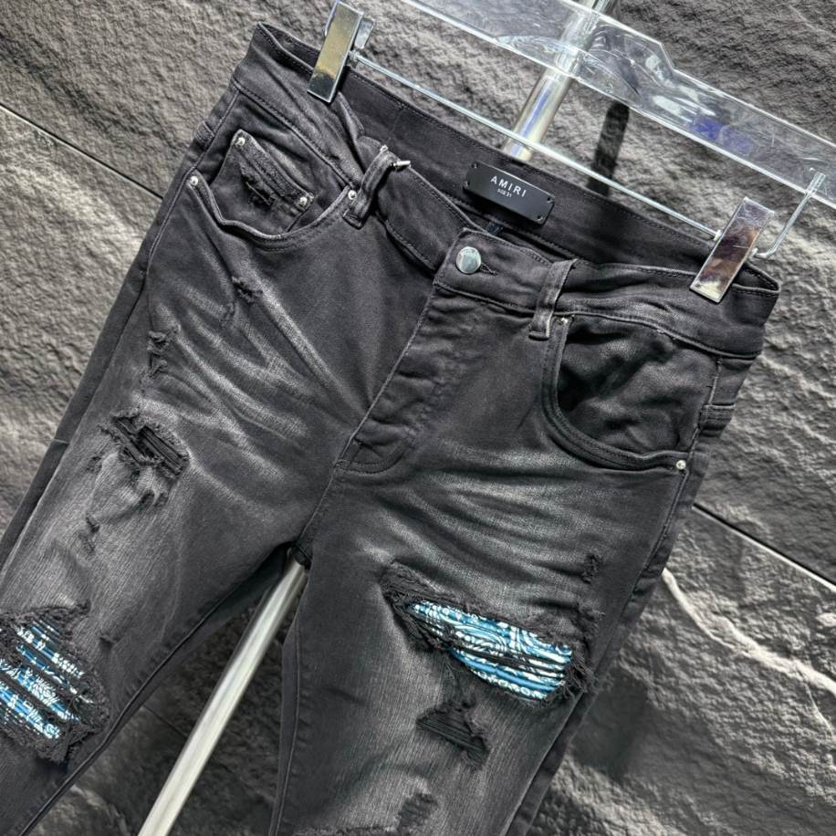 Amiri Men Ripp Blue Black Jeans – AMIJ012