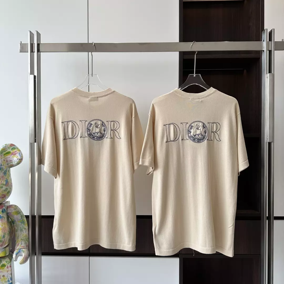 CD AND HYLTON NEL KNIT T-SHIRT, OVERSIZED FIT BEIGE COTTON AND SILK JERSEY – DOT047