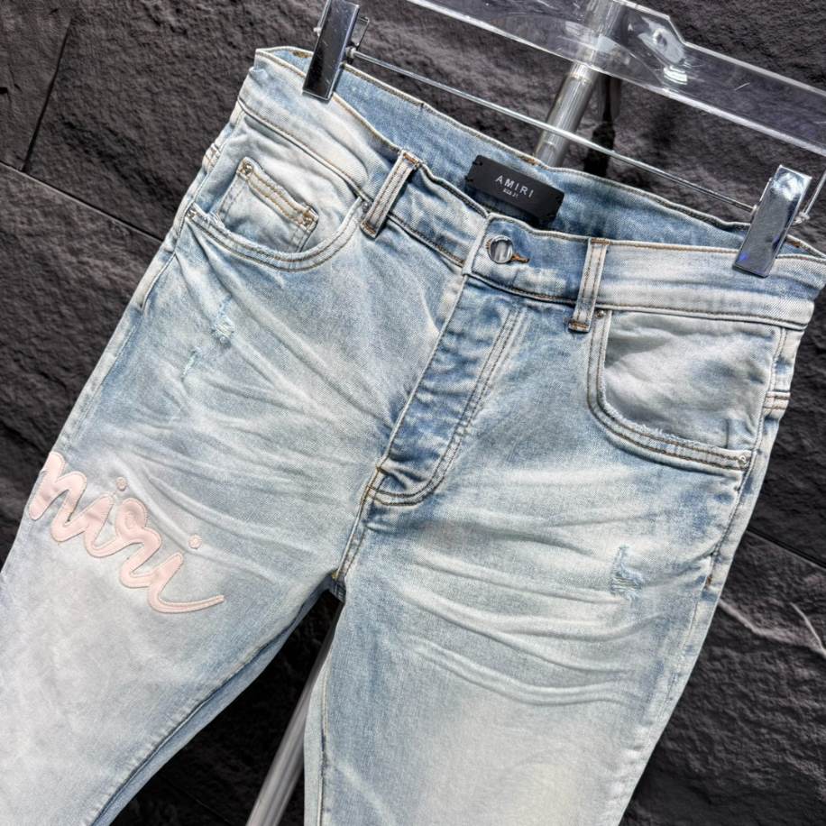 Amiri Men Blue Script Logo Jeans – AMIJ017