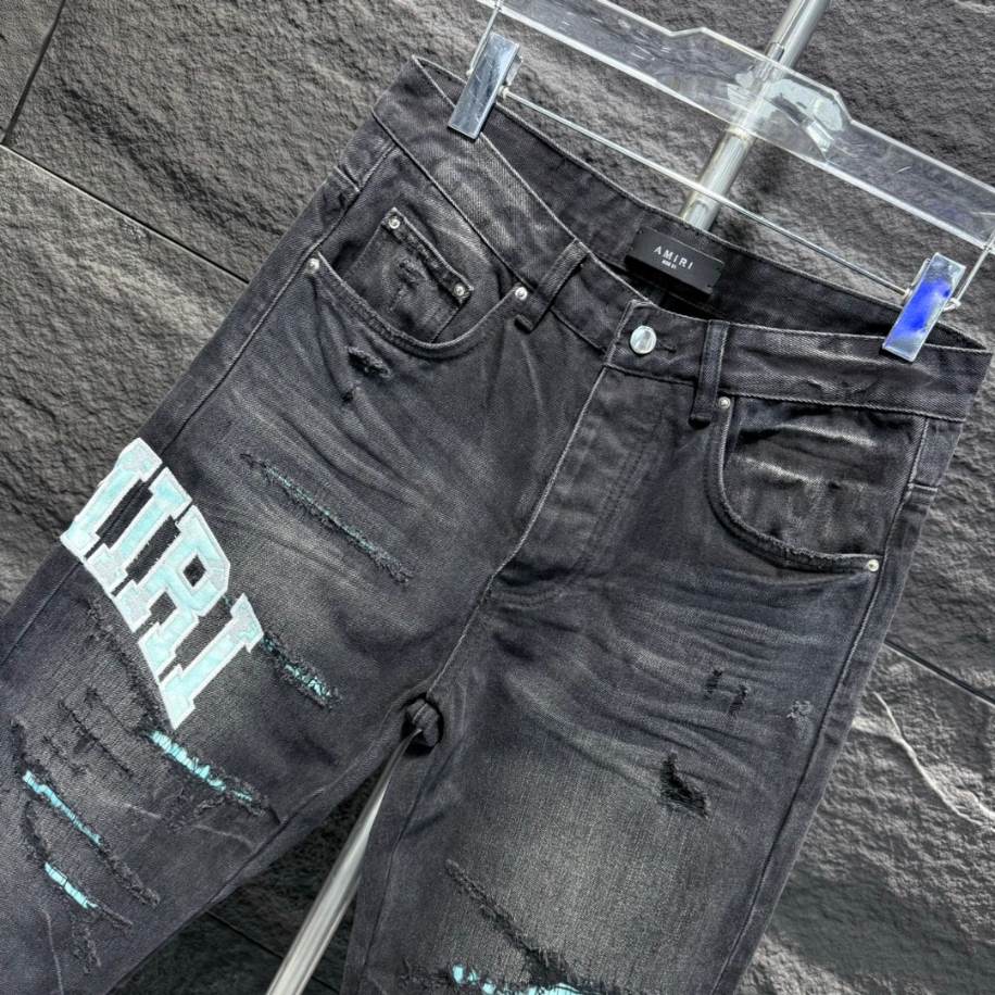 Amiri Men Ripp Blue Patch-Detail Jeans – AMIJ020