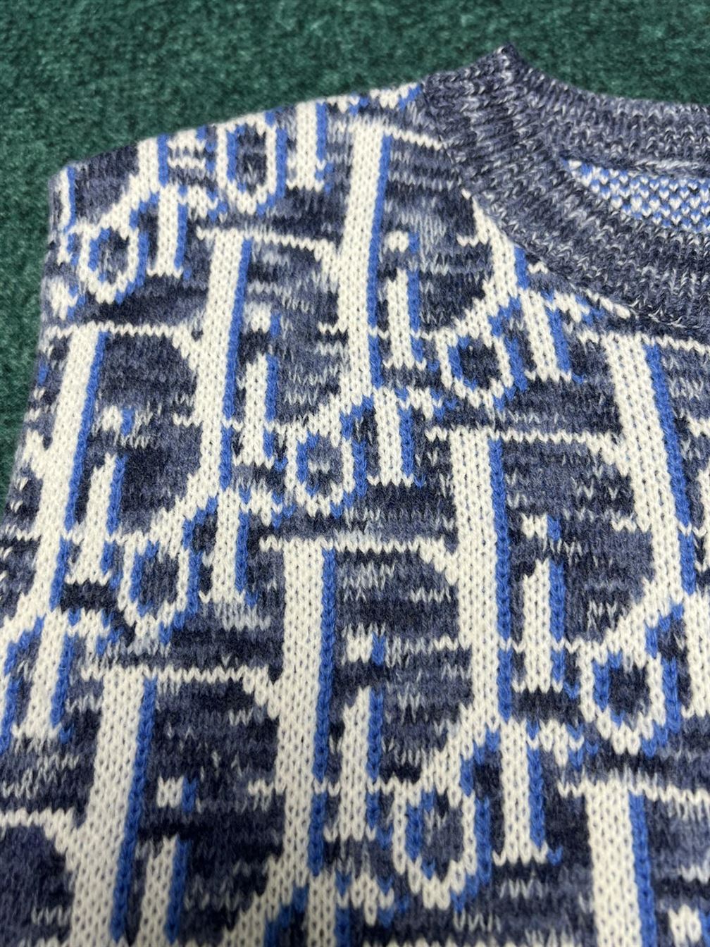 DIOR OBLIQUE SLEEVELESS SWEATER BLUE WOOL JACQUARD – DOS021