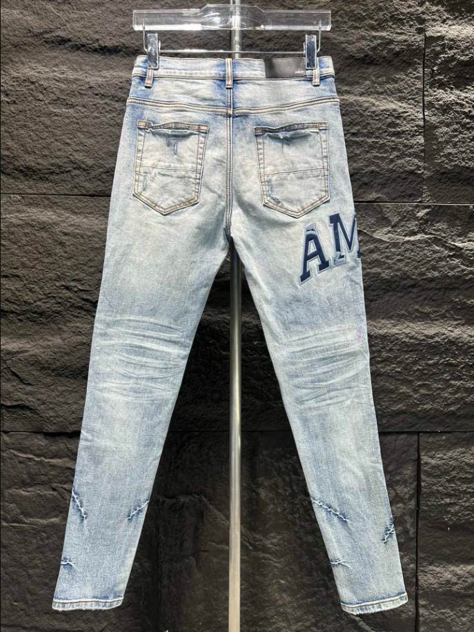 Amiri Ripp Blue White Embroider Jeans – AMIJ024