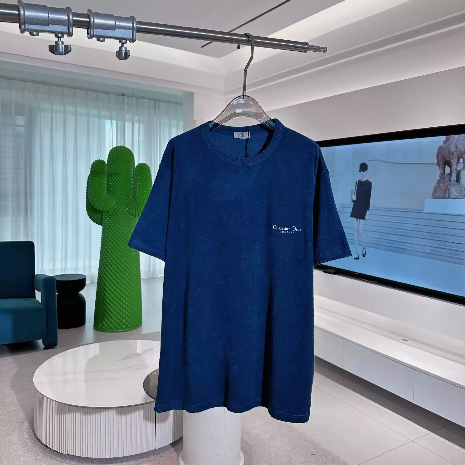 DIOR COUTURE T-SHIRT, RELAXED FIT BLUE TERRY COTTON – DOT039