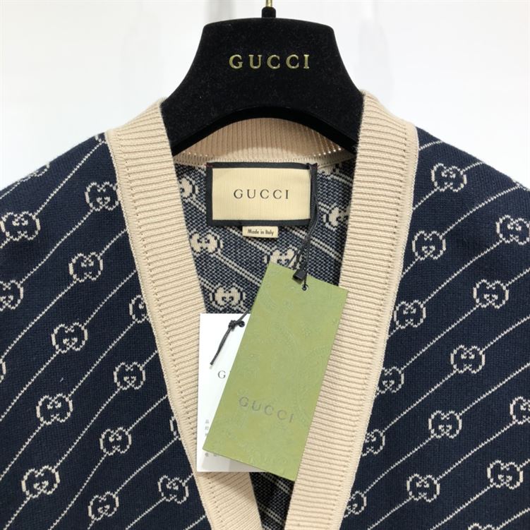 GUCCI NAVY & OFF-WHITE GG JACQUARD CARDIGAN – GCJ003