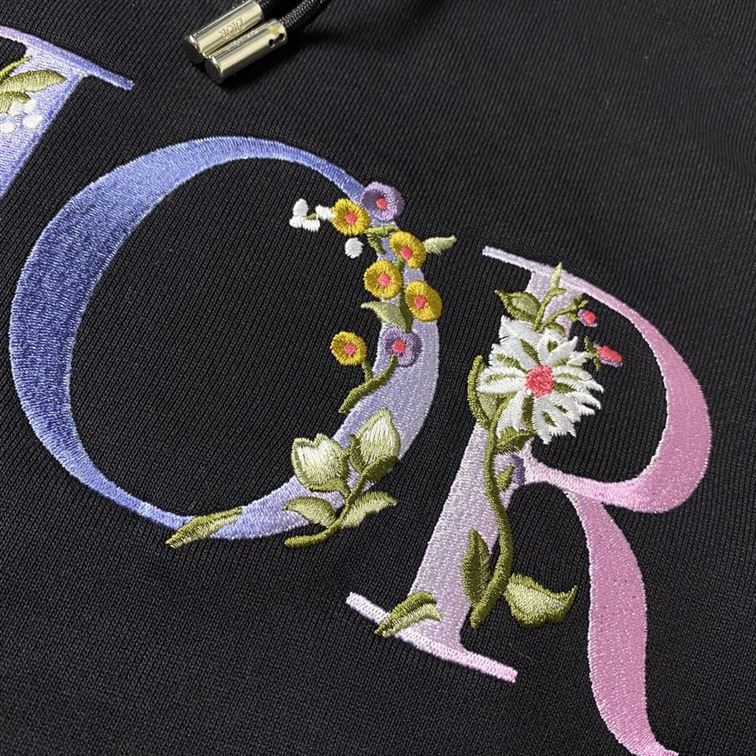 DIOR FLOWERS EMBROIDERED HOODIE BLACK – DOS008