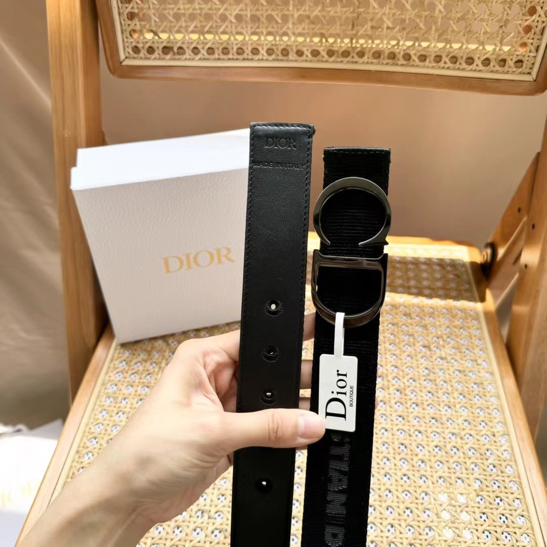 Christian Dior Black Canvas Jacquard Saddle Belt – DB022