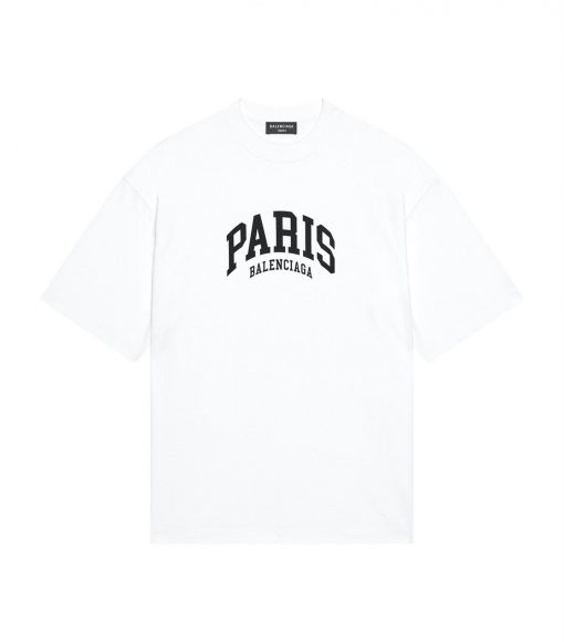BALENCIAGA MEN’S CITIES PARIS T-SHIRT MEDIUM FIT IN WHITE – BAS008