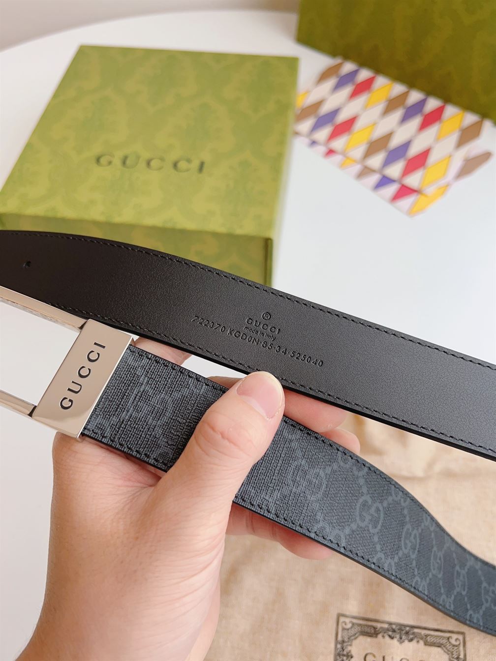 GUCCI GG BELT WITH RECTANGULAR BUCKLE – GB042