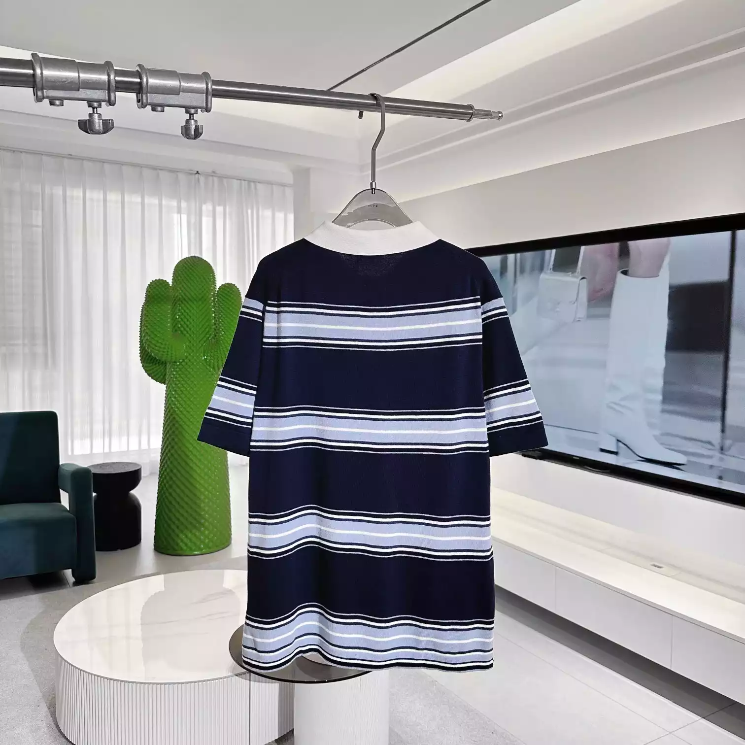 DIOR COUTURE LILY OF THE VALLEY POLO SHIRT BLUE COTTON AND CASHMERE JERSEY – DOT040