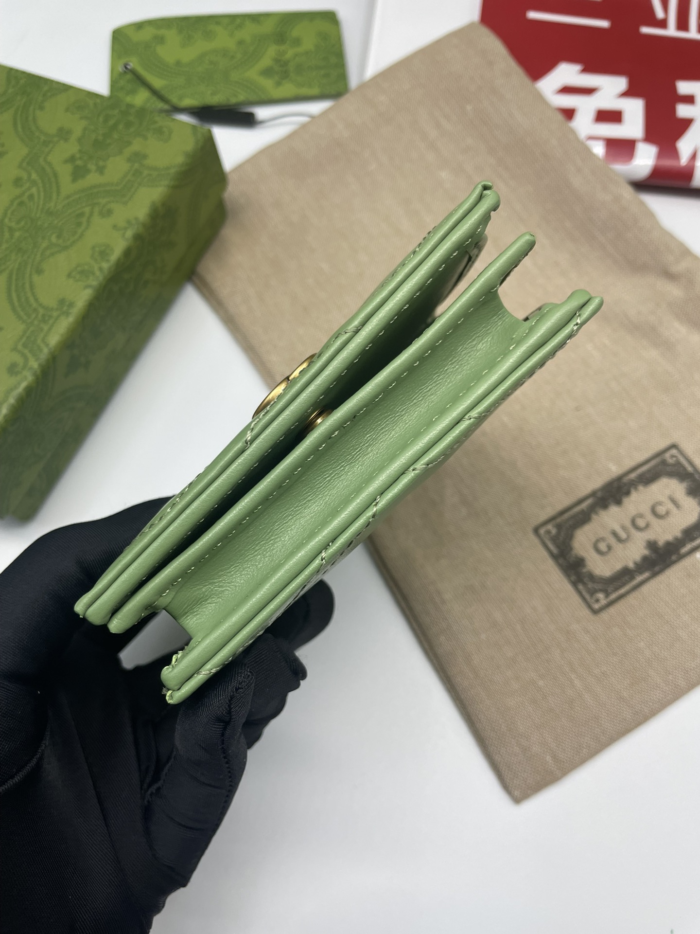 GUCCI GG MARMONT BIFOLD WALLET DOUBLE G QUILTED LEATHER GREEN – WLG050