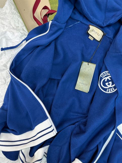 GUCCI BLUE COTTON JERSEY LOGO ZIPPED HOODIE – GCJ036