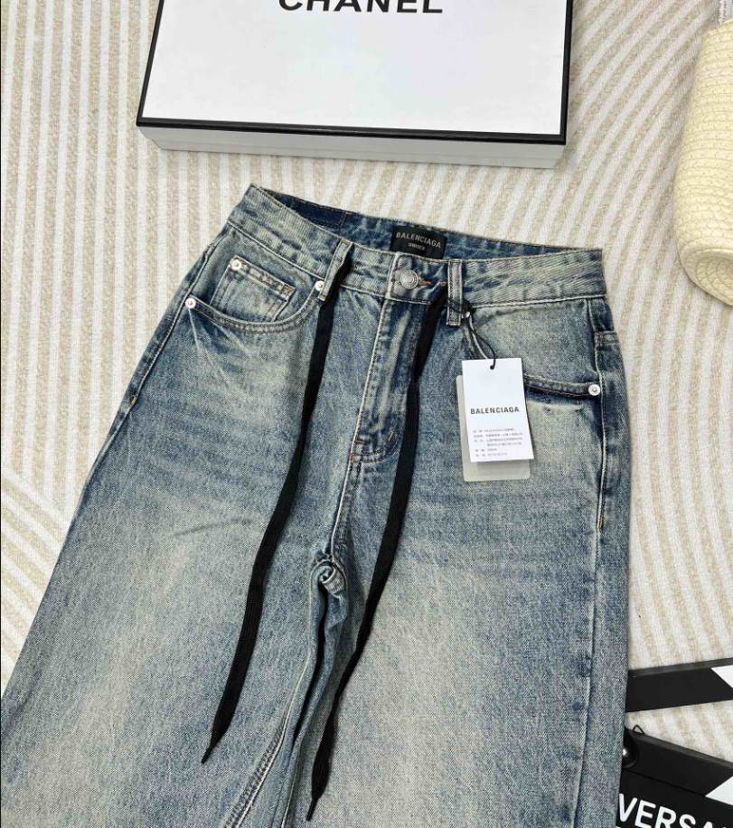 Balenciaga Irregular Drawstring Blue Jeans – BAJ002