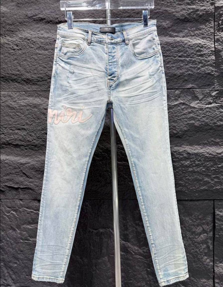 Amiri Men Blue Script Logo Jeans – AMIJ017