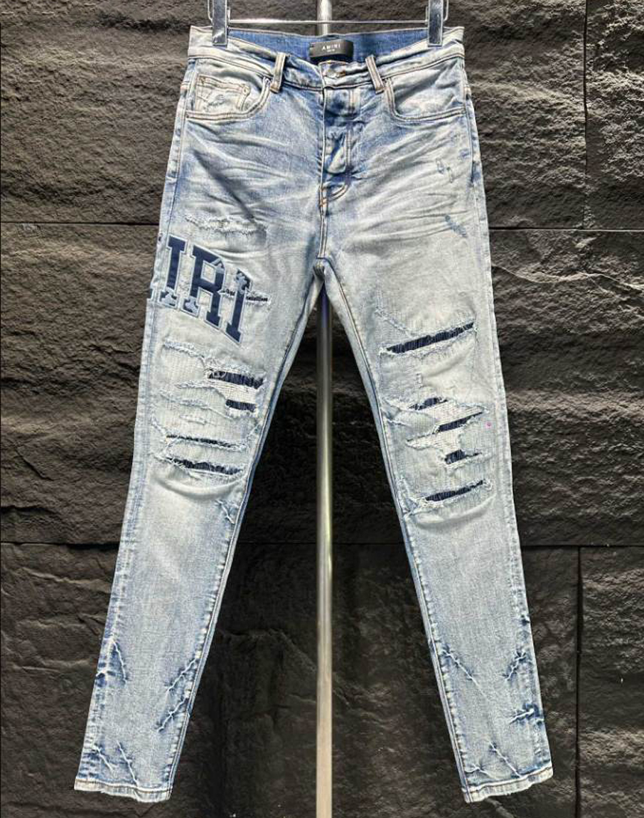 Amiri Ripp Blue White Embroider Jeans – AMIJ024