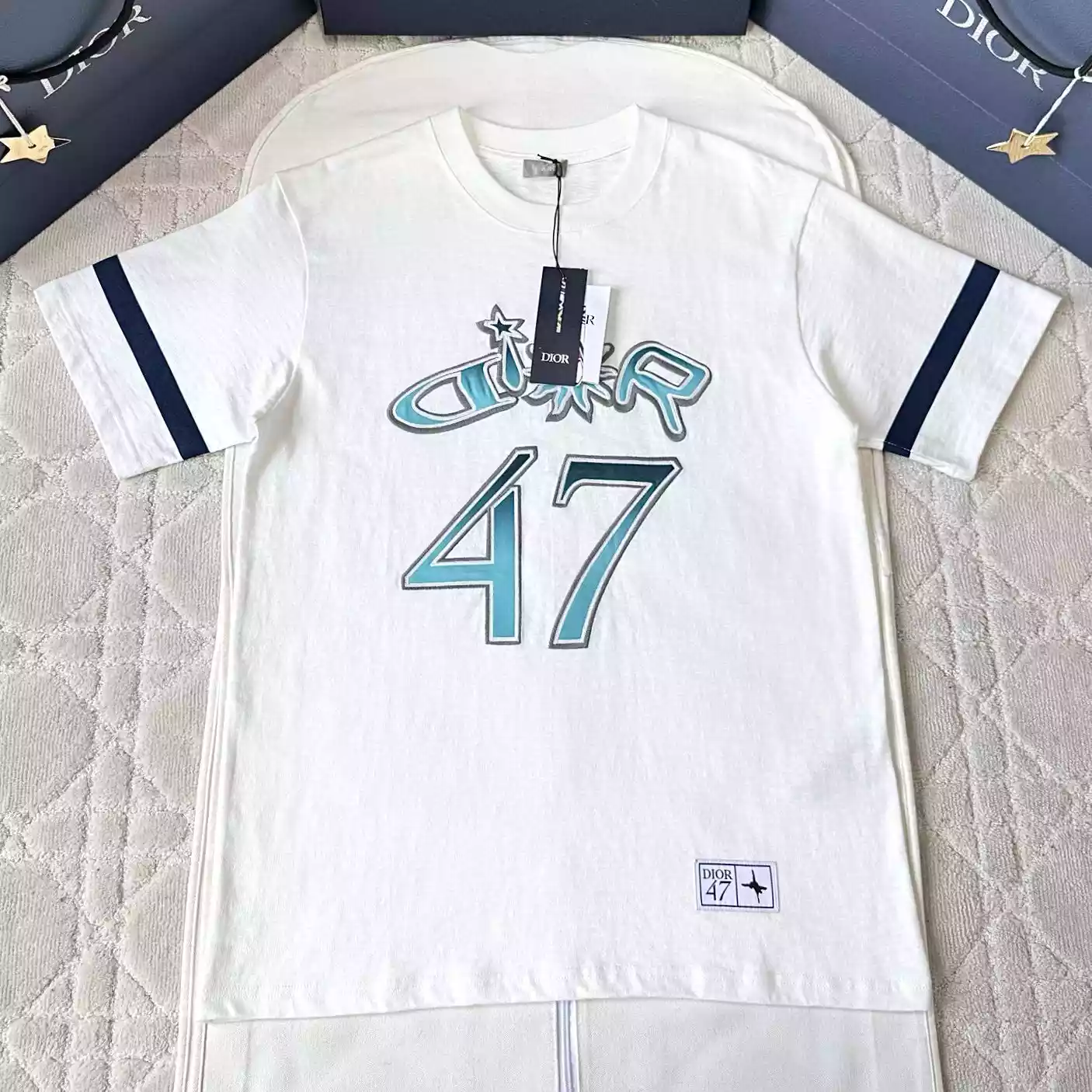 DIOR AND LEWIS HAMILTON T-SHIRT RELAXED FIT WHITE SLUB COTTON JERSEY – DOT028