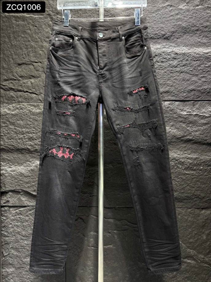 Amiri Rip Pink Black Embroider Jeans – AMIJ034