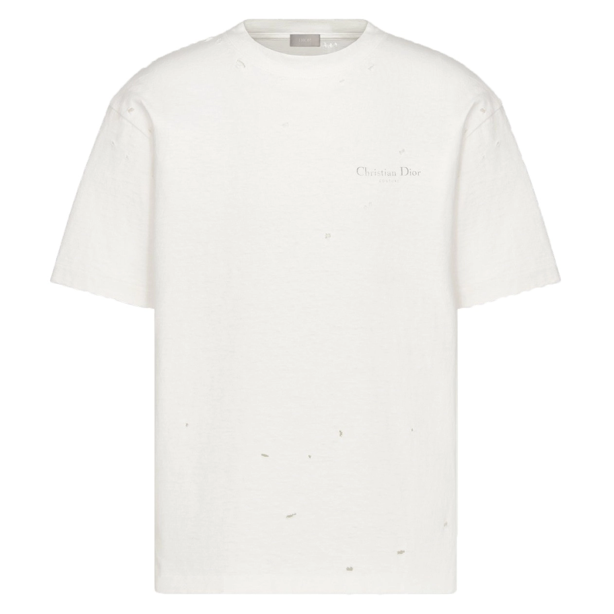 DIOR COUTURE T-SHIRT, RELAXED FIT WHITE DISTRESSED-EFFECT COTTON JERSEY – DOT045