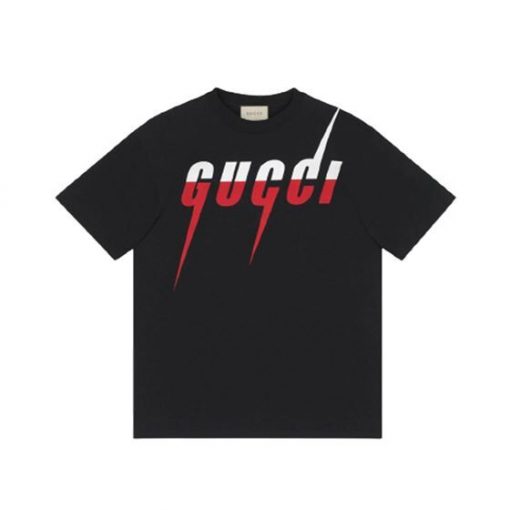 GUCCI BLACK COTTON T-SHIRT WITH GUCCI BLADE PRINT – GGS010