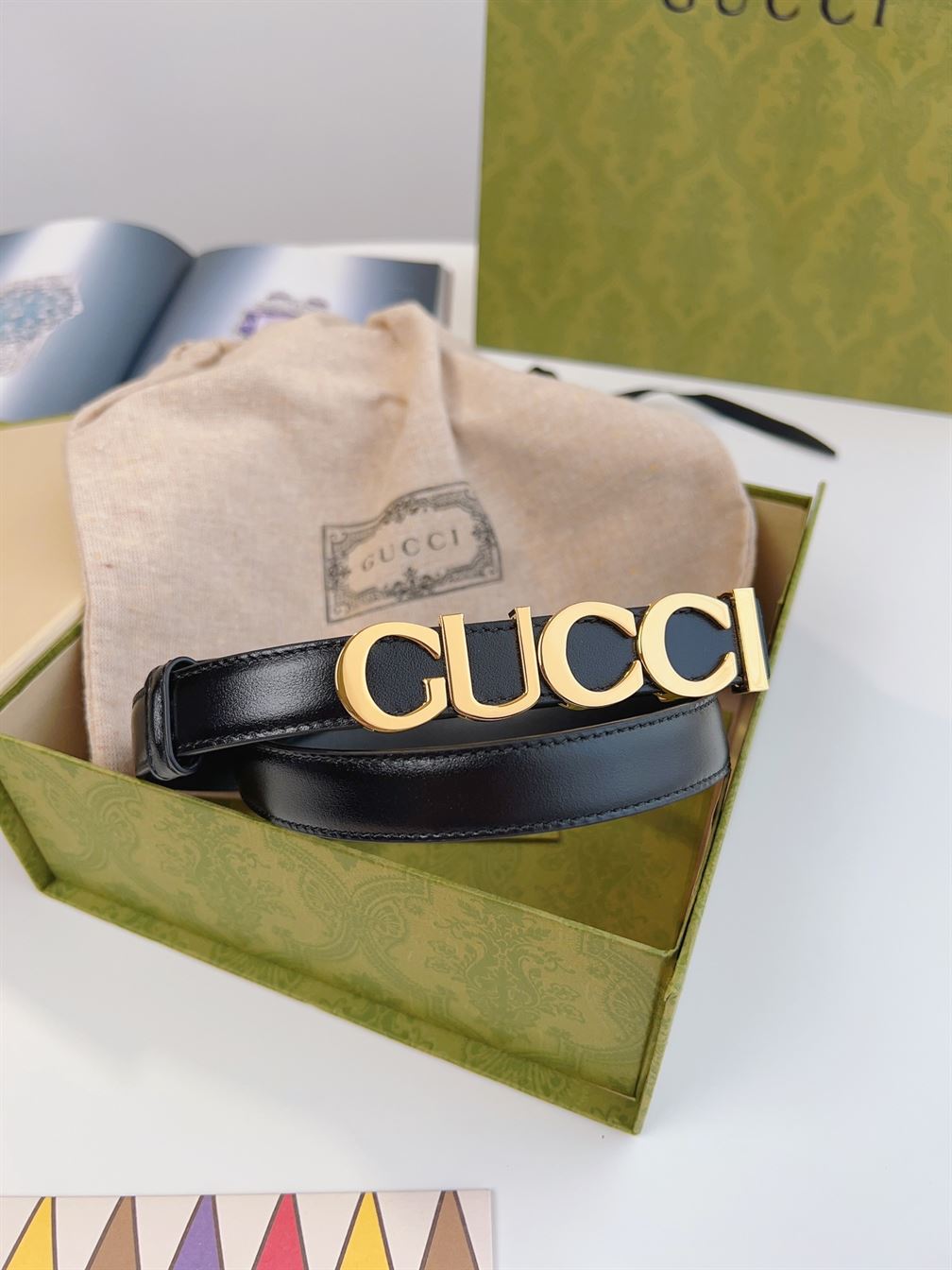 GUCCI BUCKLE THIN BELT BLACK LEATHER – GB024