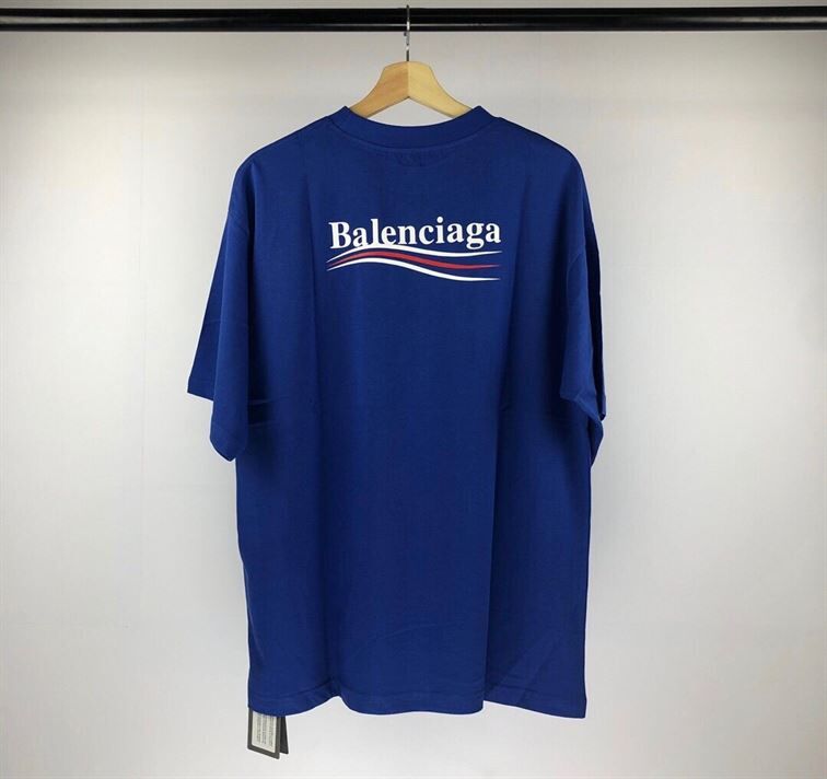 BALENCIAGA MEN’S POLITICAL CAMPAIGN T-SHIRT LARGE FIT IN PACIFIC BLUE – BAS003