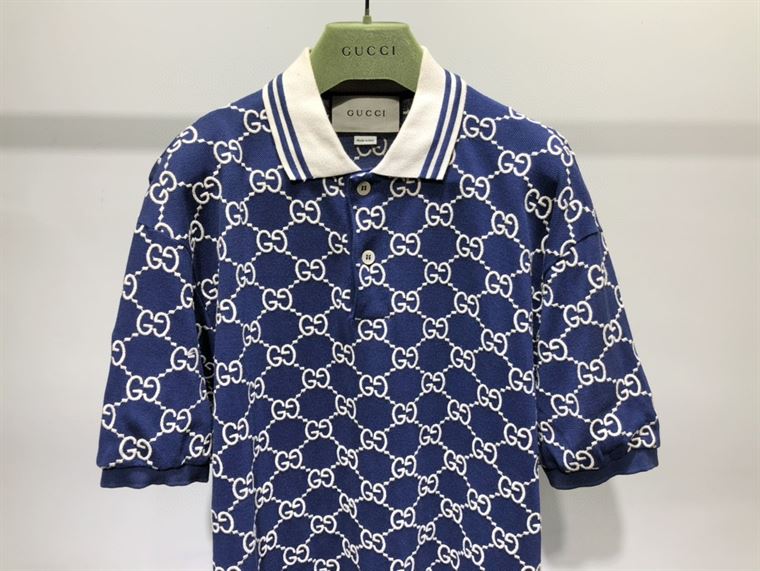 GUCCI DARK BLUE COTTON PIQUET GG STRETCH POLO – GGS013