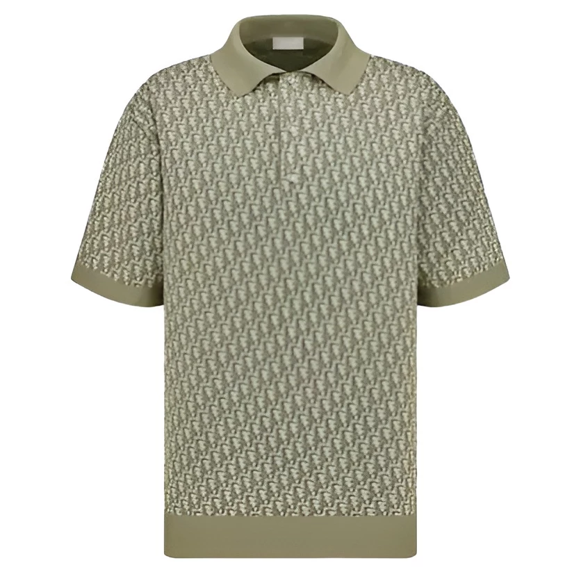 DI0R OBLIQUE POLO SHIRT KHAKI COTTON JACQUARD – DOT059