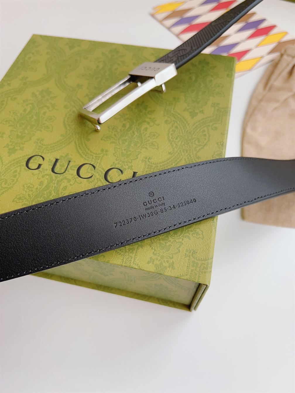GUCCI GG BELT WITH RECTANGULAR BUCKLE – GB044