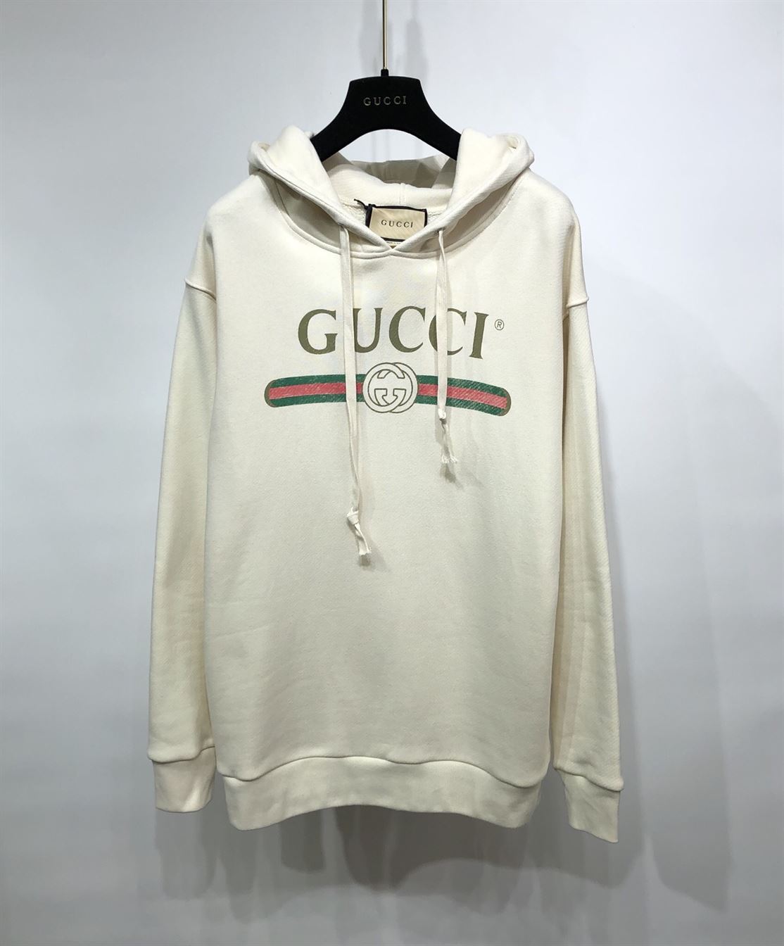 GUCCI WHITE VINTAGE LOGO COTTON SWEATSHIRT HOODED – GCK001