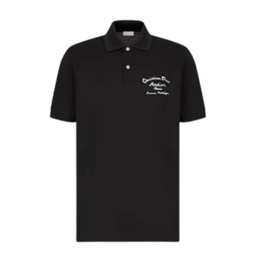 CHRISTIAN DIOR ATELIER’ POLO SHIRT BLACK COTTON PIQUÃ‰ – DOT018