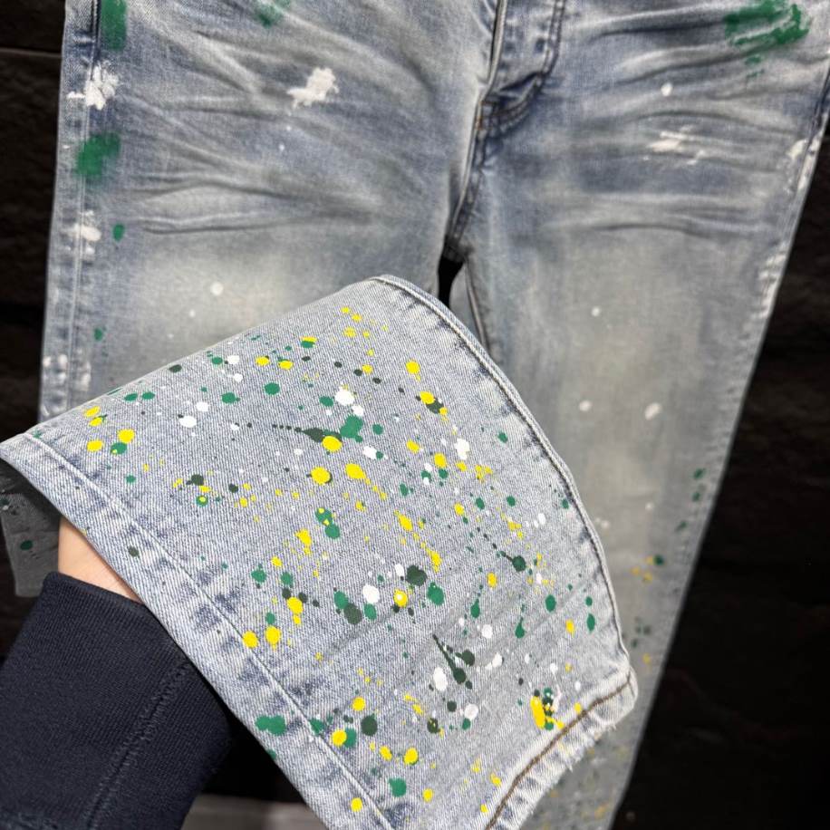 Amiri Paint Splatter Green Yellow Jeans – AMIJ035