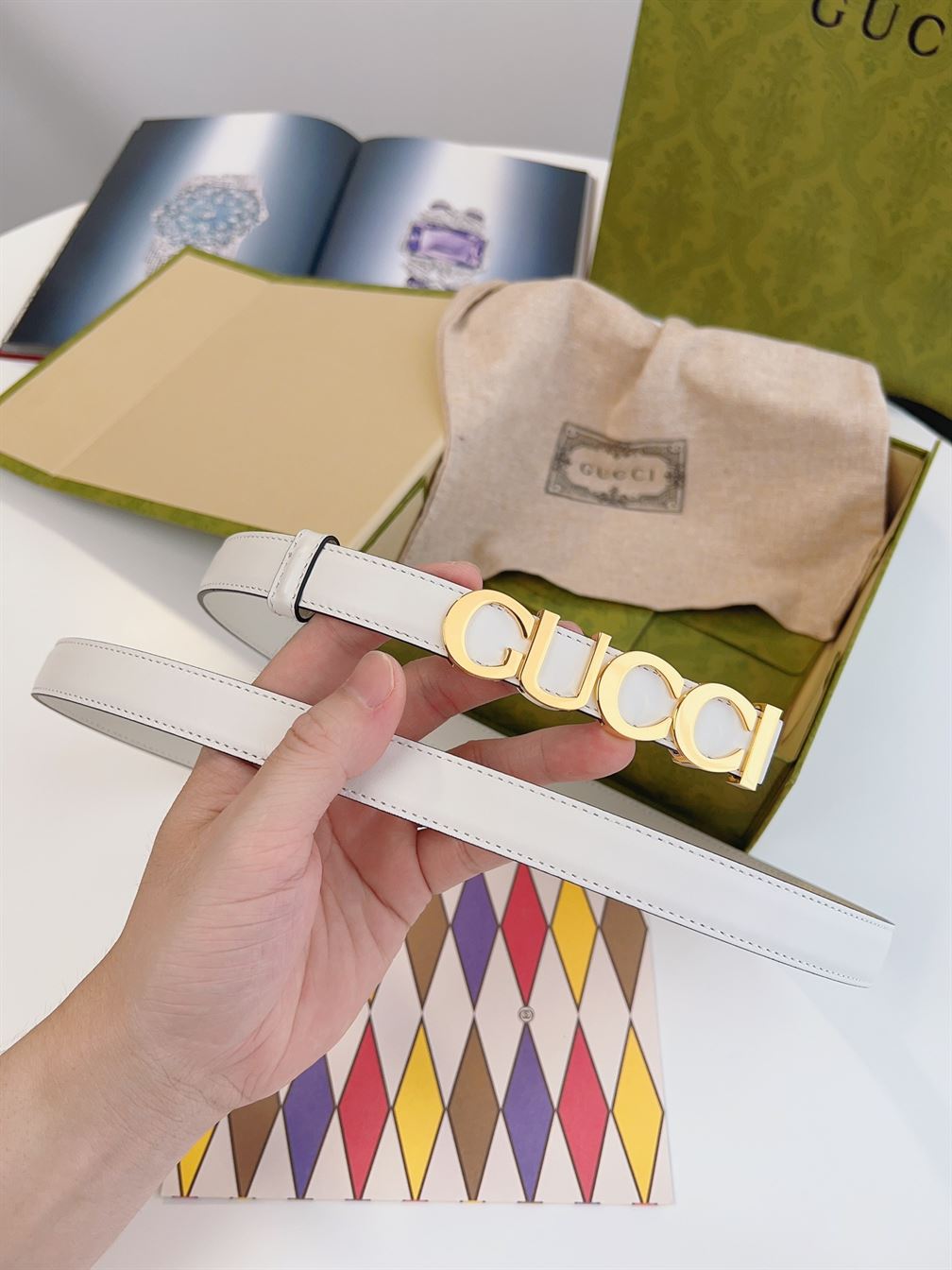 GUCCI BUCKLE THIN BELT WHITE LEATHER – GB023