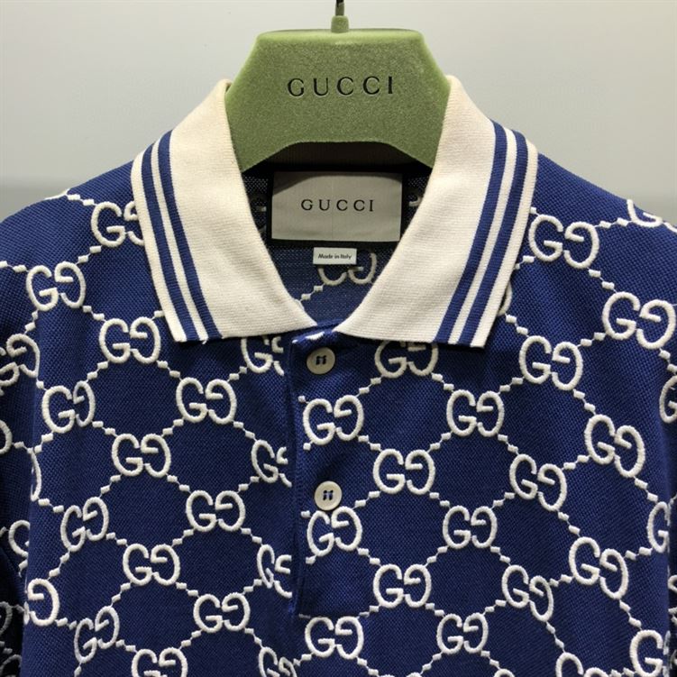GUCCI DARK BLUE COTTON PIQUET GG STRETCH POLO – GGS013